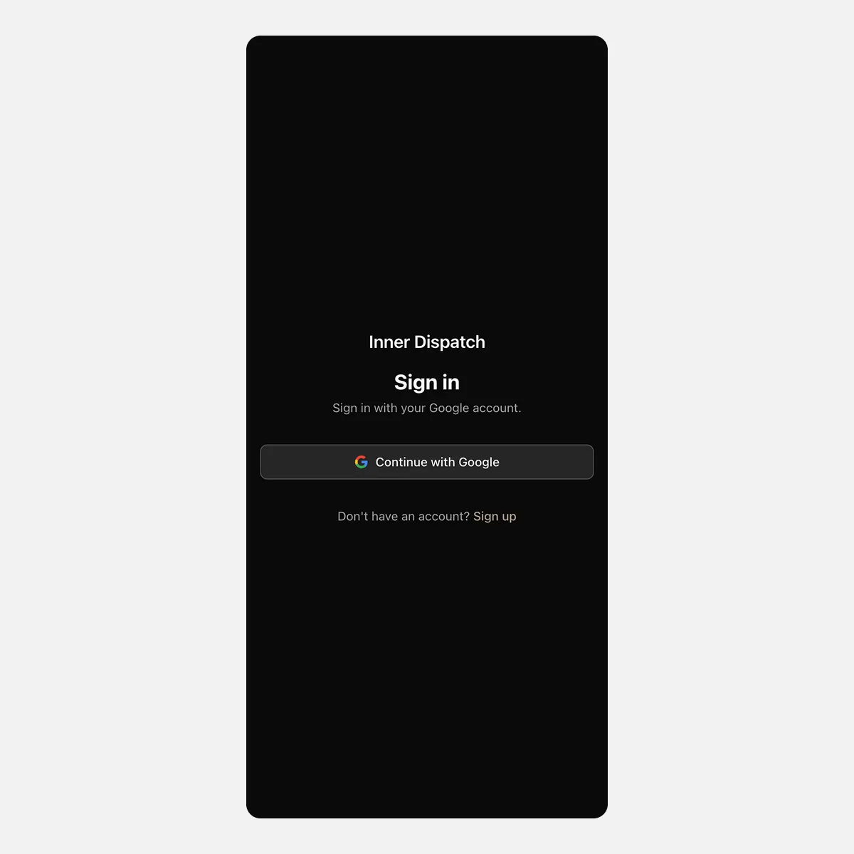 Inner Dispatch sign-in screen — Continue with Google